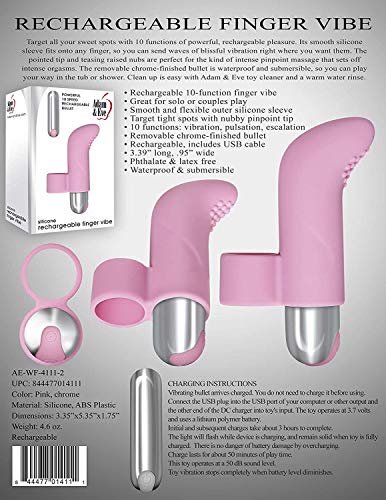 Adam & Eve Rechargeable 10-Speed Silicone Finger Vibrator Pink | With Removable Bullet Vibrator | Waterproof And Submersible | Great For Solo And Couples Play