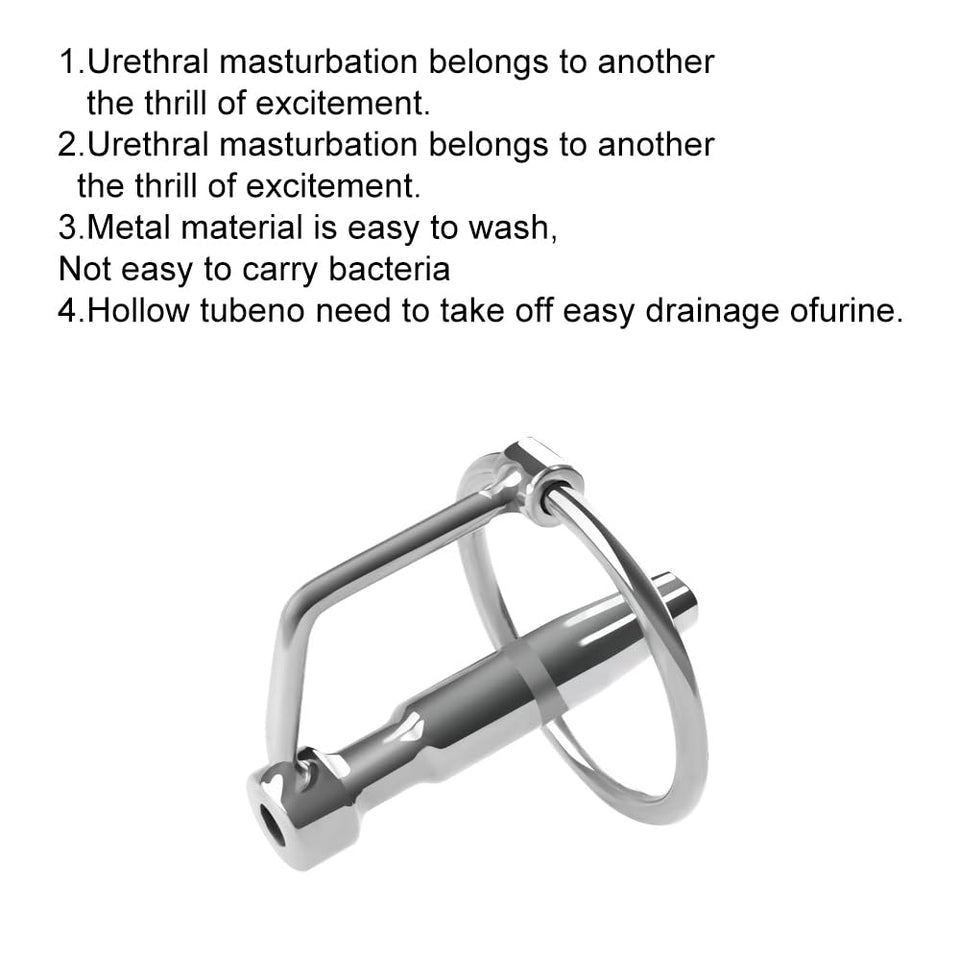 Hollow Stainless Urethral Sounds Penis Plug Urethral Dilator Male Penis Plug with Cock Ring Sex Toy for Men (1.77 inch)