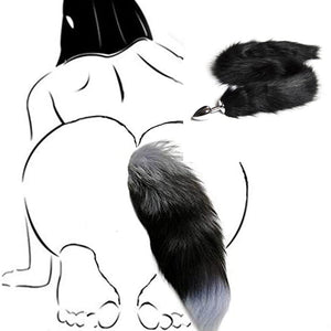 OOIIXX Anal Plug with Sexy Tail for Cosplay, Adult Sex Toys of Stainless Steel Anal Plug (Long Black, Small)