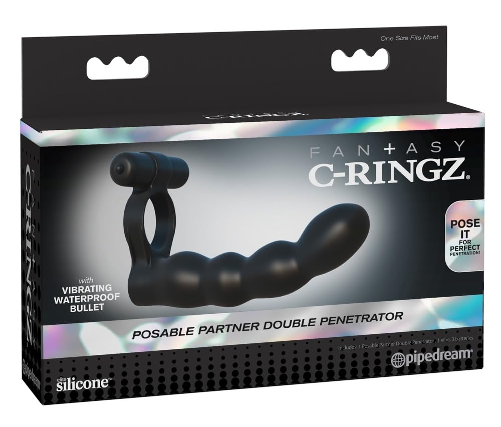 Pipedream Fantasy C-Ringz Posable Partner Double Penetrator Dildo, Black, 1 Pound