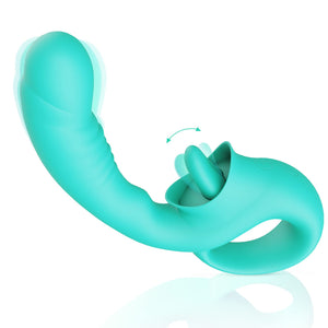 G Spot Clitoral Licking Vibrator, Silicone Dildo Clitoral Stimulator with 10 Licking & Vibrating Modes, Strapless Strap-On Dildo