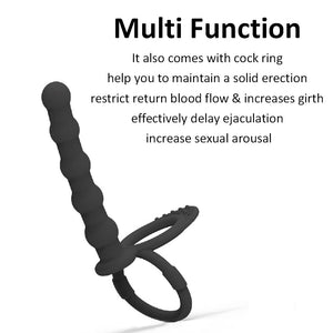 Silicone Strap On Penis Butt Plug, Anal Beads with Cock Ring, Delay Ejaculation Anus Plug Adult Massager Double Penetration Dild