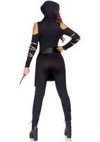3Pc.Stealth Ninja,Hooded Catsuit,Waist Sash,And Face Mask Large Black/Gold