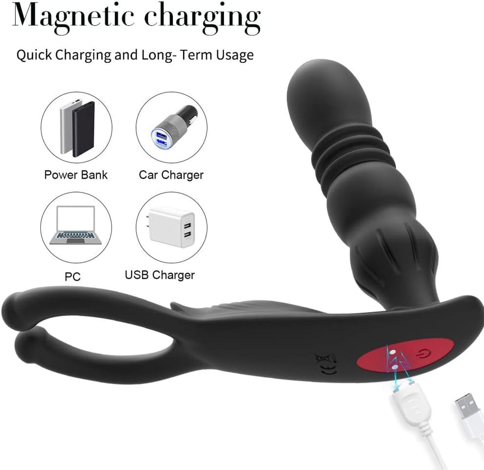 Thrusting Anal Vibrators with C-Ring Male Prostate Massager Adult Toy 10 Vibrating Modes Remote Control Anal Beads Butt Plug Dil