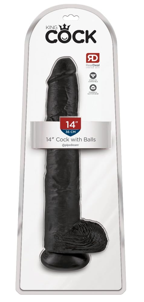 Pipedream Products King Cock Life Like Cock With Balls And Suction Mount Base, Black, 14 Inch