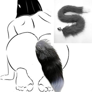 Ooiixx Butt Plug Fox Tail Cosplay Anal Plug Anal Butt Plug Adult Sex Toys for Beginner Women Men Couple (31 '' Gray-White)