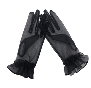 Women s Ruffled Tulle Mesh Gloves Party Gloves Short Prom Evening Gloves Black