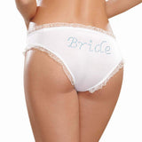 Dreamgirl Women'S Microfiber Low-Rise Panty With Rhinestone Bride Detail, White, X-Large
