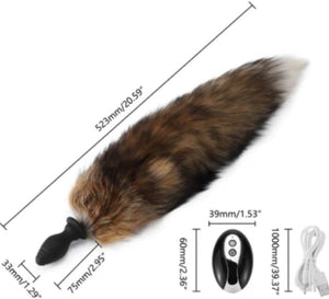 Fox Tail-Vibrating Anal Plug Remote Control -Vibrator Butt Plug Anal Role Play Flirting Animal Tail Sex Toy for Men Women Couple