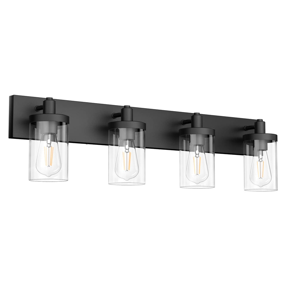 Aipsun Bathroom Vanity Light Farmhouse 4 Light Matte Black Vanity Lighting Fixtures With Clear Glass Shade(Exclude Bulb)