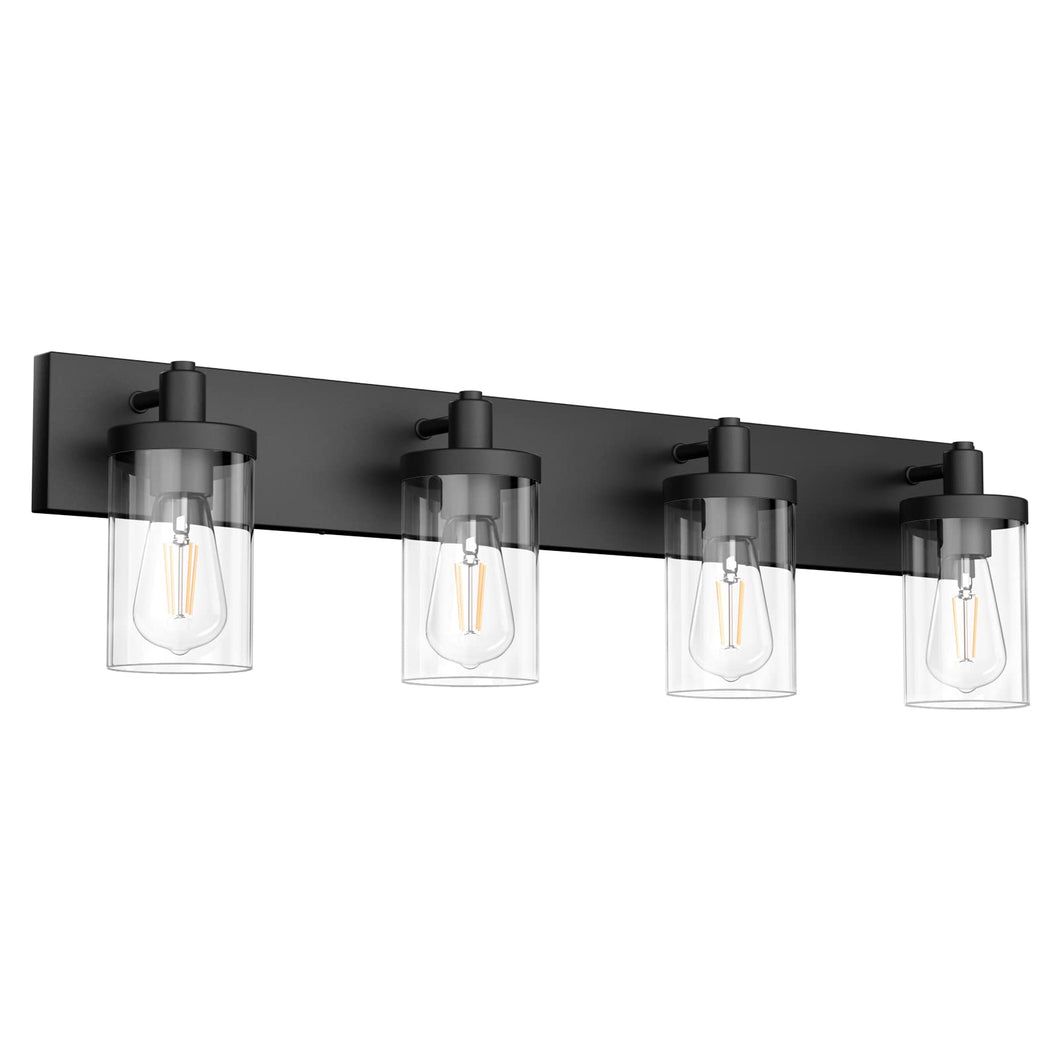 Aipsun Bathroom Vanity Light Farmhouse 4 Light Matte Black Vanity Lighting Fixtures With Clear Glass Shade(Exclude Bulb)