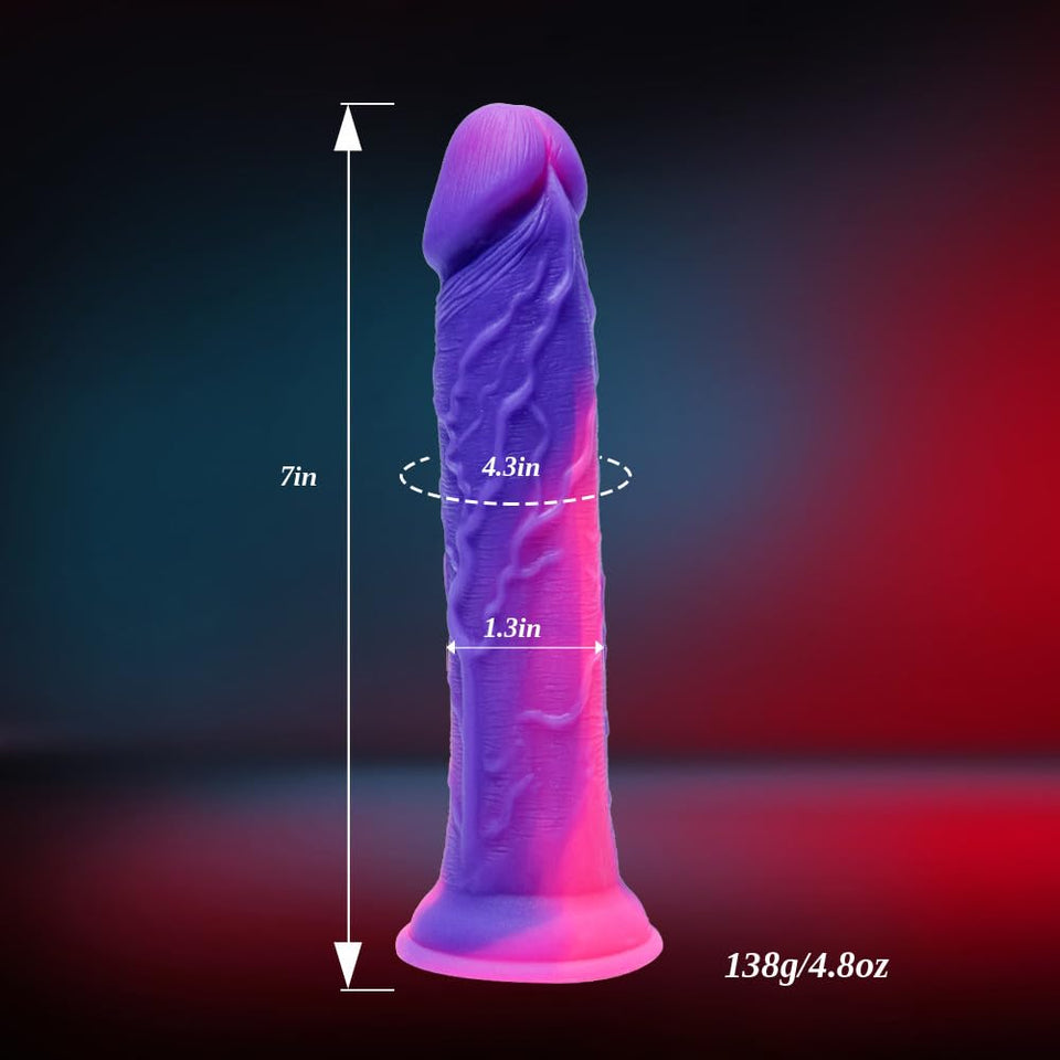 7 Inch Silicone Realistic Soft Beginner Slim Dildo for Women Men Lesbians, Funny Small Cute Purple Pink Anal Dildo Strong Suctio