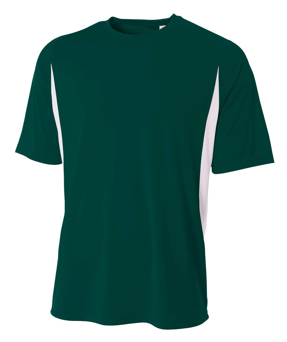 A4 Youth Cooling Performance Color Block Short Sleeve Tee, Forest/White, Large