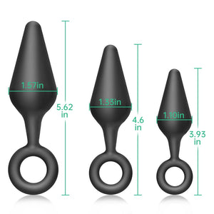 FST Silicone Anal Plug Training Set 3 Sizes with Tapered Top and Safety Ring Butt Plug Kit for Prostate Massage G-Spot Stimulati