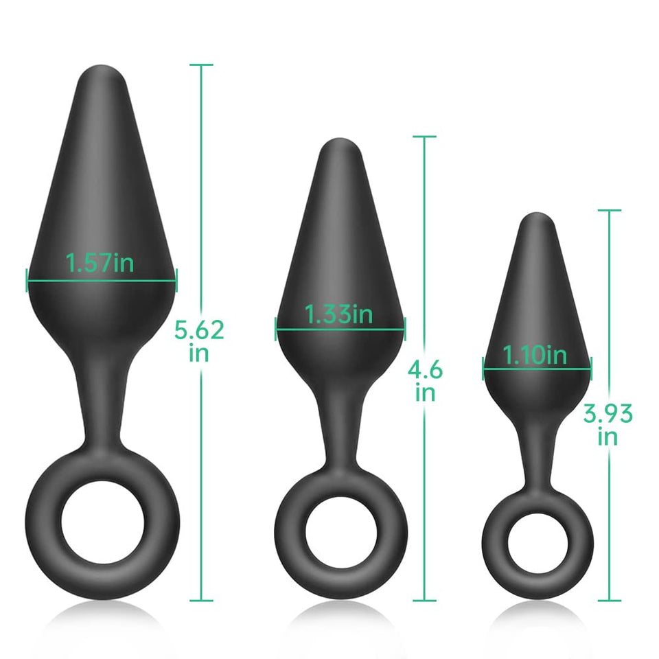 FST Silicone Anal Plug Training Set 3 Sizes with Tapered Top and Safety Ring Butt Plug Kit for Prostate Massage G-Spot Stimulati