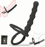 Silicone Anal Beads with Penis Ring,Silicone Anal Plug Strap On Anal Dildo,Anal Training Toys Anal Hook for Anal Play,Double Pen