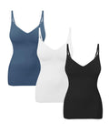 EUYZOU Womens 3PK Tummy Control Shapewear Tank Tops Seamless V-Neck Compression Tank Tops Body Shaper Camisole, Black/White/Blue