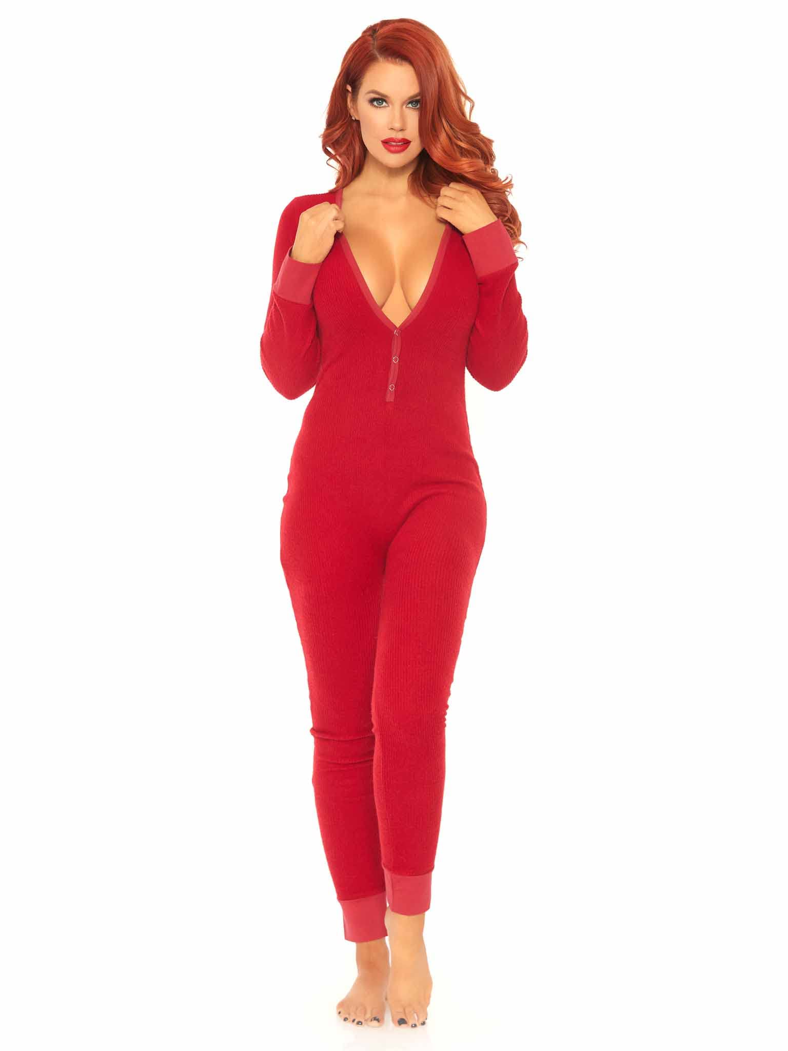 Leg Avenue Cozy Brushed Rib Long Johns Wi Red Color