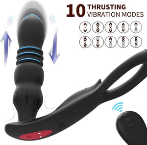 Thrusting Anal Vibrators with C-Ring Male Prostate Massager Adult Toy 10 Vibrating Modes Remote Control Anal Beads Butt Plug Dil