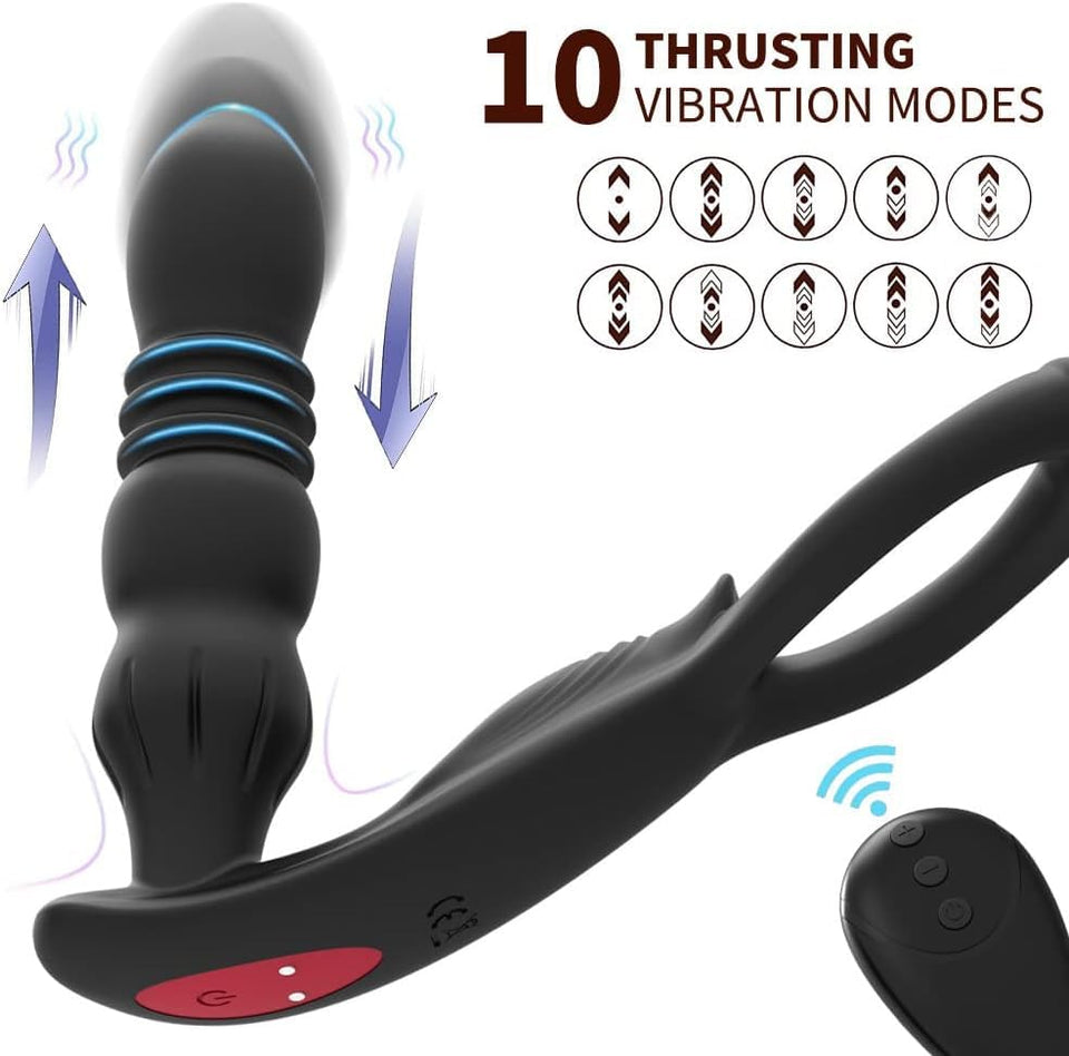 Thrusting Anal Vibrators with C-Ring Male Prostate Massager Adult Toy 10 Vibrating Modes Remote Control Anal Beads Butt Plug Dil