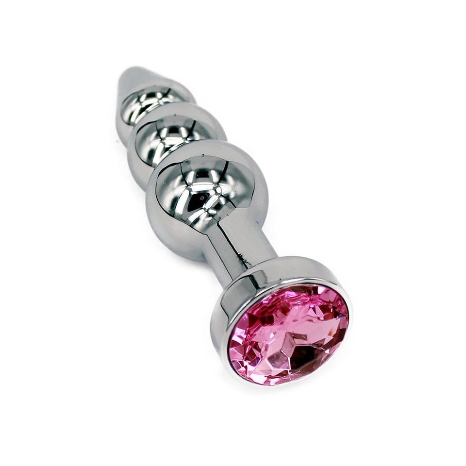 Metal Anal Trainer Butt Plug for Beginners, Eastern Delights 3 Beads Anal Sex Toy, Pink