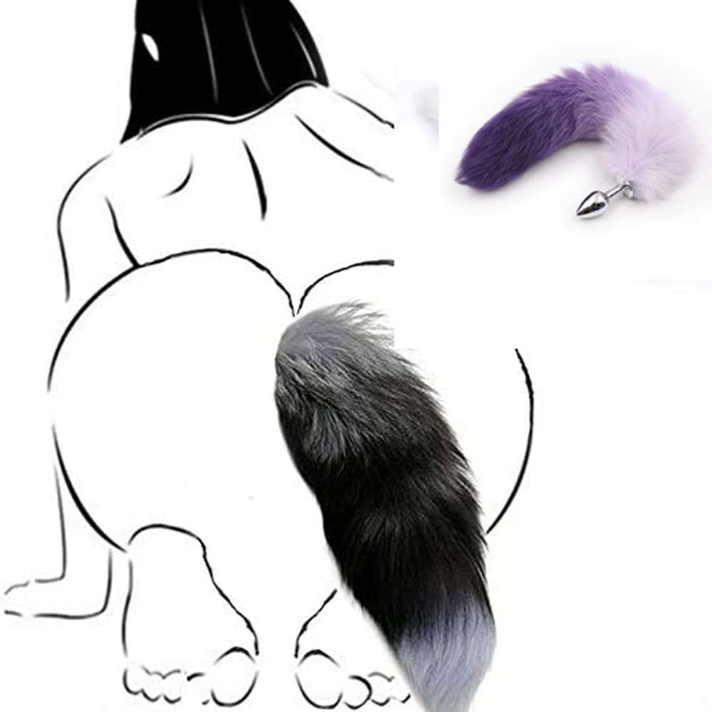 OOIIXX Anal Plug with Sexy Tail for Cosplay, Adult Sex Toys of Stainless Steel Anal Plug (Purple, Medium)