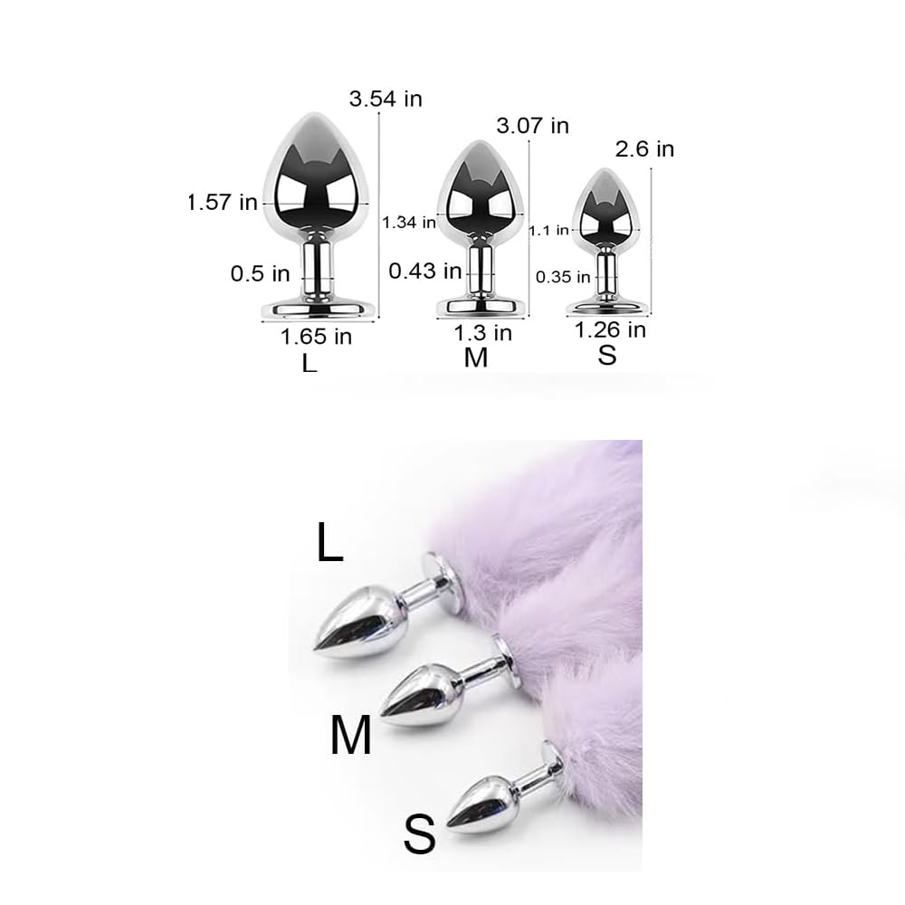 OOIIXX Anal Plug with Sexy Tail for Cosplay, Adult Sex Toys of Stainless Steel Anal Plug (Long Black, Large)