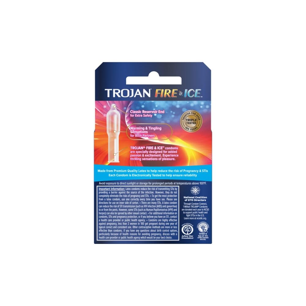 Trojan Pleasure Fire & Ice Dual Action Ultrasmooth Lubricated Premium Latex Condoms - 12 Packs 3 Condoms In Each Pack (36 Condoms Total)