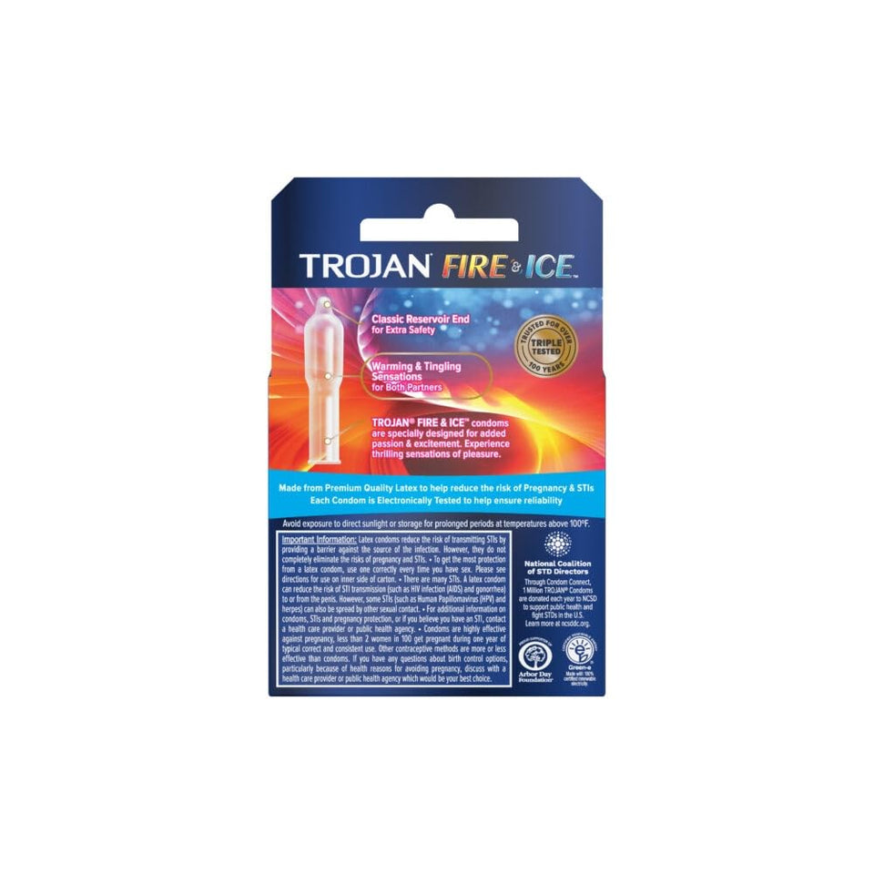 Trojan Pleasure Fire & Ice Dual Action Ultrasmooth Lubricated Premium Latex Condoms - 12 Packs 3 Condoms In Each Pack (36 Condoms Total)