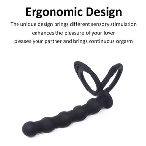 Silicone Strap On Penis Butt Plug, Anal Beads with Cock Ring, Delay Ejaculation Anus Plug Adult Massager Double Penetration Dild