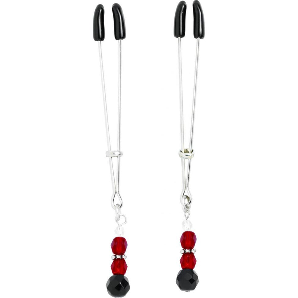 Spartacus Beaded Nipple Clamps with Tweezer Tip, Red