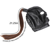 PU Leather Bondage Mask Hood SM Sex Toy with Removable Wig, Unisex Adult Eyes Mouth Open Black Restraint Headgear Mask Hood Brea
