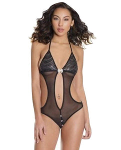 (D) CROTCHLESS TEDDY SILVER/B O/S