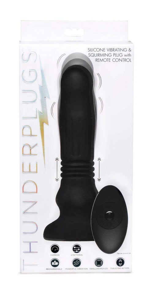 Thunderplugs Swelling And Thrusting Dildo Butt Plug With Remote Control, Premium Silicone Vibrating Toy For Men, Women, Adult Couples, Waterproof, 3 Speed, 5 Vibration Patterns, Black, 7.75 Inch
