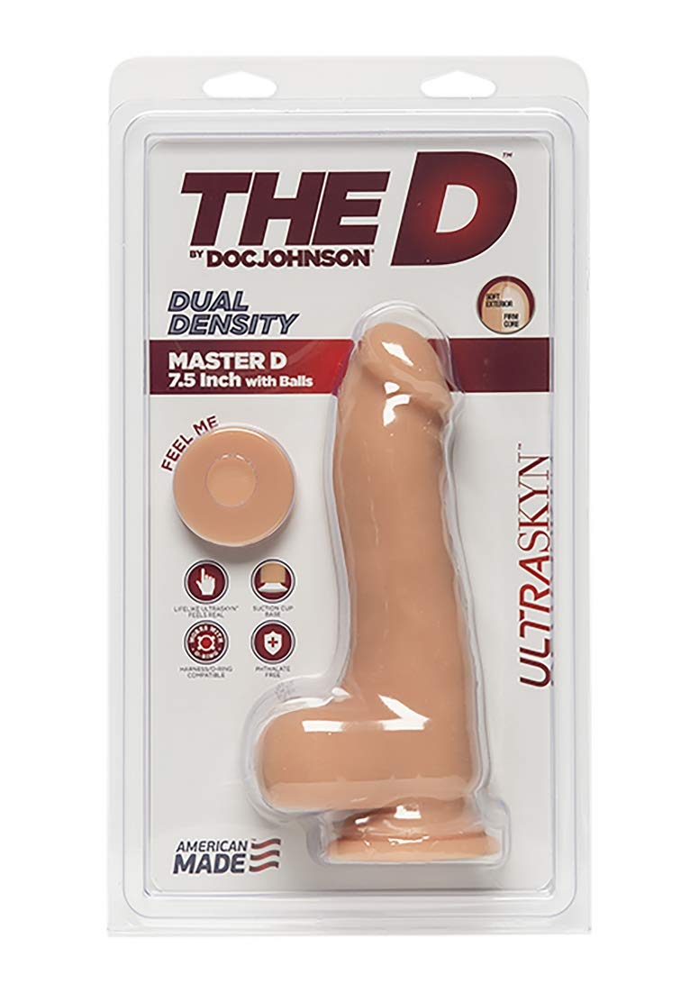 Doc Johnson The D - Master D - 7.5 Inch With Balls - Ultraskyn - 7.5 Long And 2 Wide - Strong Suction Cup Base - O-Ring Harness