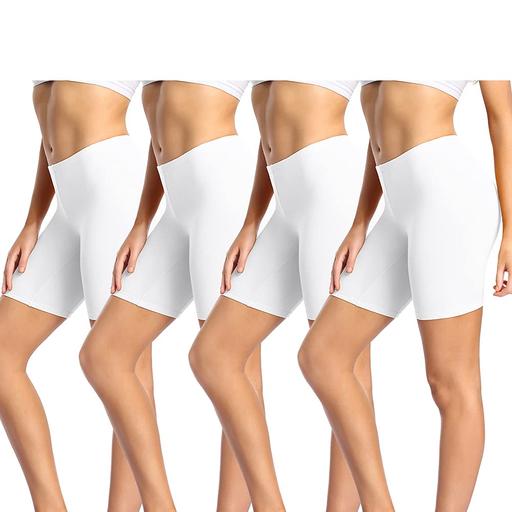 wirarpa Womens Cotton Boy Shorts Underwear Long Leggings Under Shorts Anti Chafe Bloomers 4 Pack White Size M
