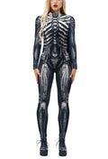 Fixmatti Women Halloween Costume Day of the Dead Suit Skeleton Bodysuit Jumpsuit Dark Grey XL