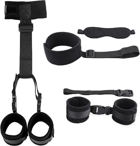 BDSM Neck to Wrist Restraints Bondage Set - Behind Back Handcuffs Collar with Blindfold Adjustable Bondage Set Bed SM Games Play