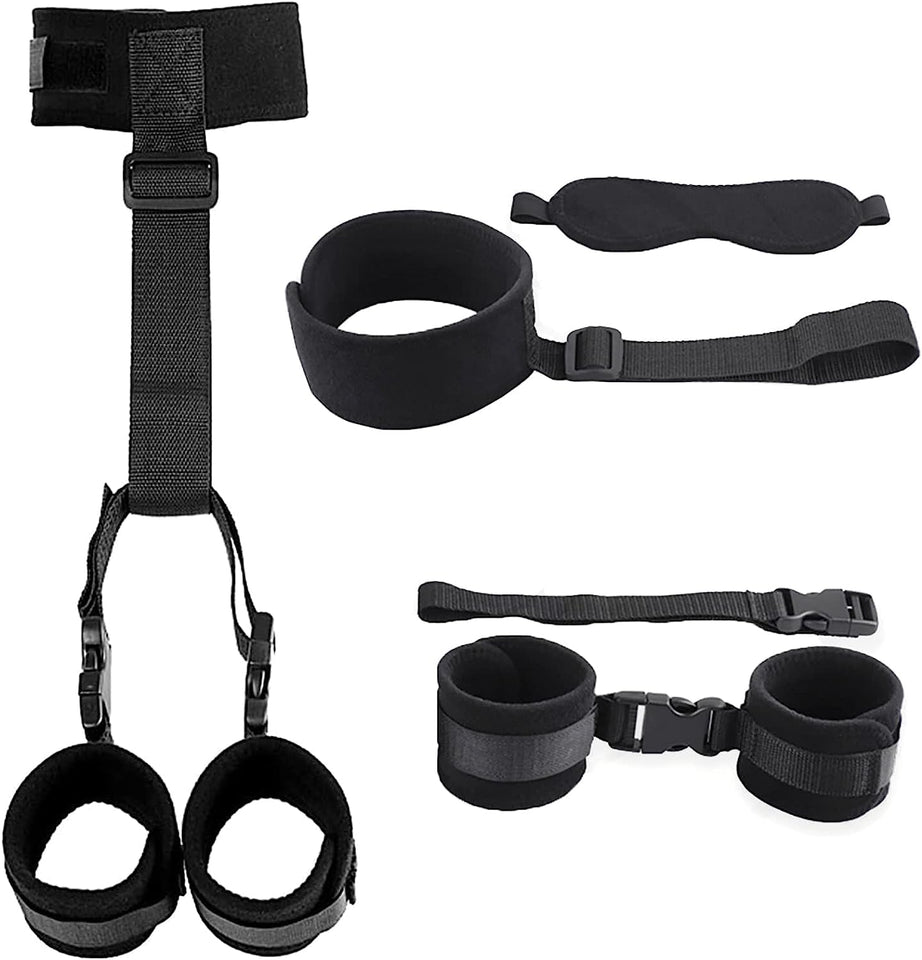 BDSM Neck to Wrist Restraints Bondage Set - Behind Back Handcuffs Collar with Blindfold Adjustable Bondage Set Bed SM Games Play