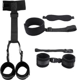 BDSM Neck to Wrist Restraints Bondage Set - Behind Back Handcuffs Collar with Blindfold Adjustable Bondage Set Bed SM Games Play