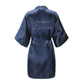 EPLAZA Womens One Size Silver Rhinestones Bride Bridesmaid Short Satin Robes for Wedding Party Getting Ready (Navy, Mother of T