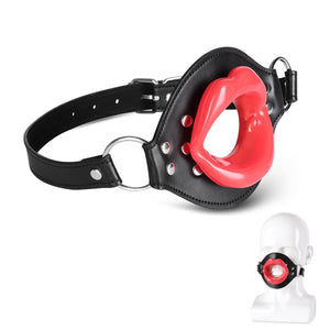 Kutocesy Open Mouth Gag Big Red Lips Ballgag Adjustable Leather Head Harness BDSM Erotic Toy Sex Accessories for Adults Couples