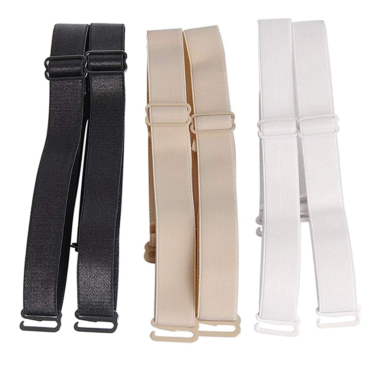 Magicmode 3 Pairs Bra Shoulder Strap Replacement Elastic Adjustable Removable Multi Color (Black, Beige, White, 10mm Width Band)