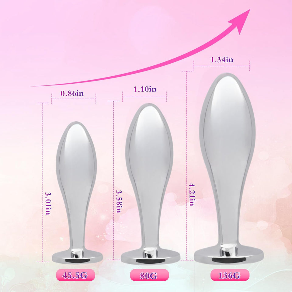Sex Toys Anal Butt Plug, 3Pcs Adlut Toys Safety Metal Butt Plug Sexy Toy with Crystal Diamond Anal Toy for Men Women Anal Traine
