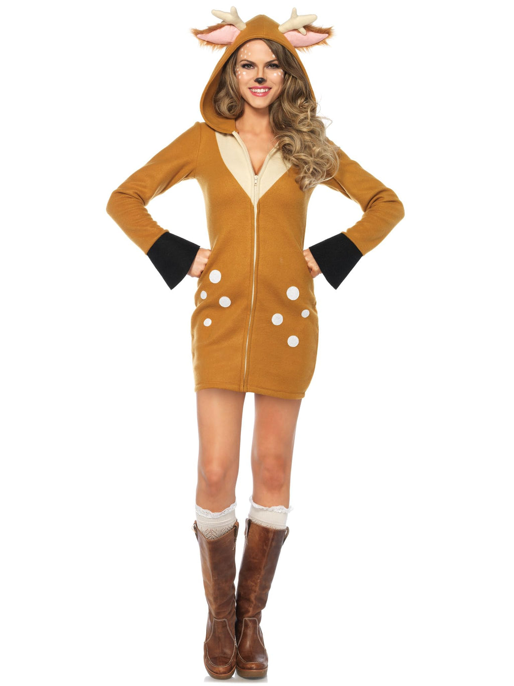 Leg Avenue Cozy Fawn, Zipper Front Fleece Brown/Khak Color