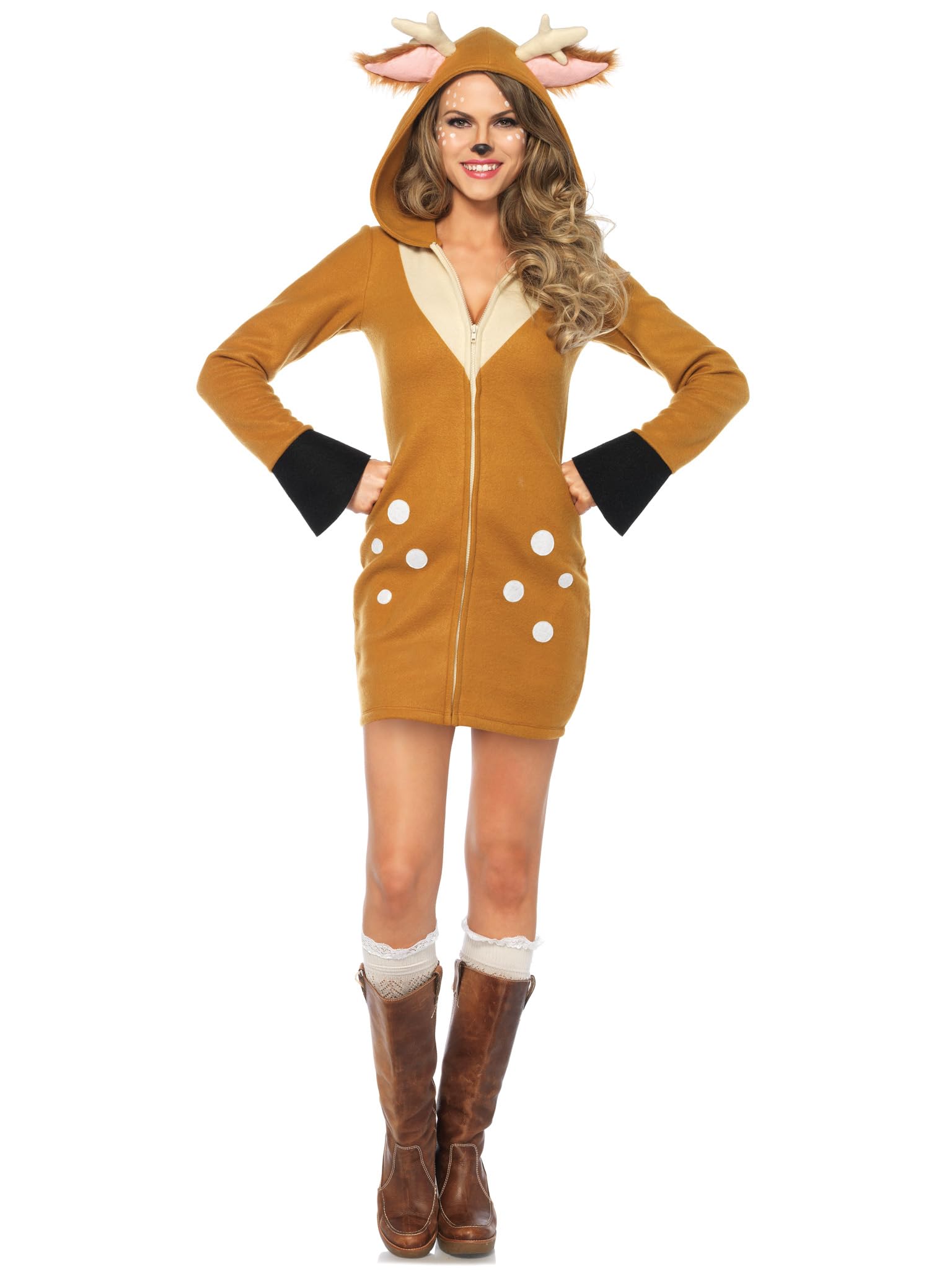 Leg Avenue Cozy Fawn, Zipper Front Fleece Brown/Khak Color