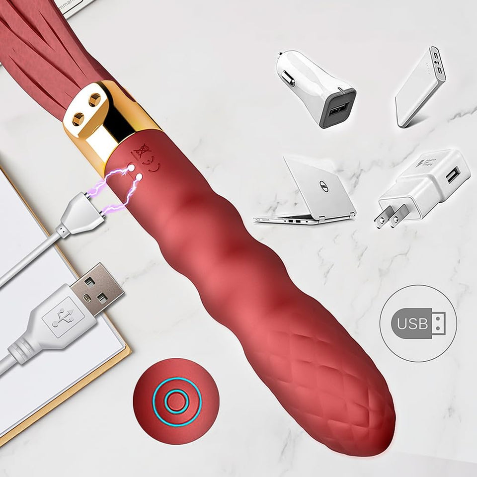 Romi Leather Sex Whip Spanking Flogger with Anal Vibrator 10 Vibrating Modes G Spot Massage Multifunction Pleasure Wands for Fet