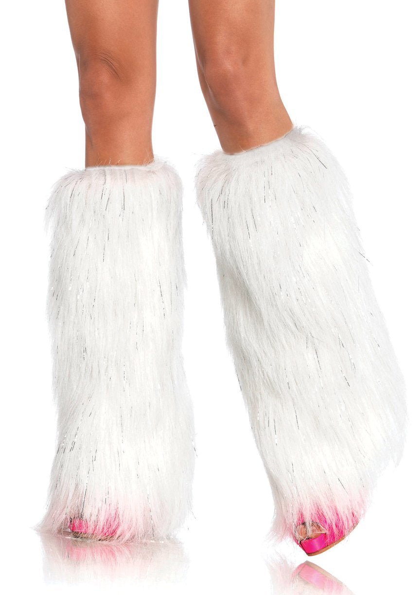 FURRY LUREX LEG WARMERS O/S WH