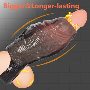 Thicker Wide Hollow Penis Sleeve Cuff,Silicone Soft Men Penis Extender with Cock Ring,Black Elastic Penis Enlarge Prolong Pump,
