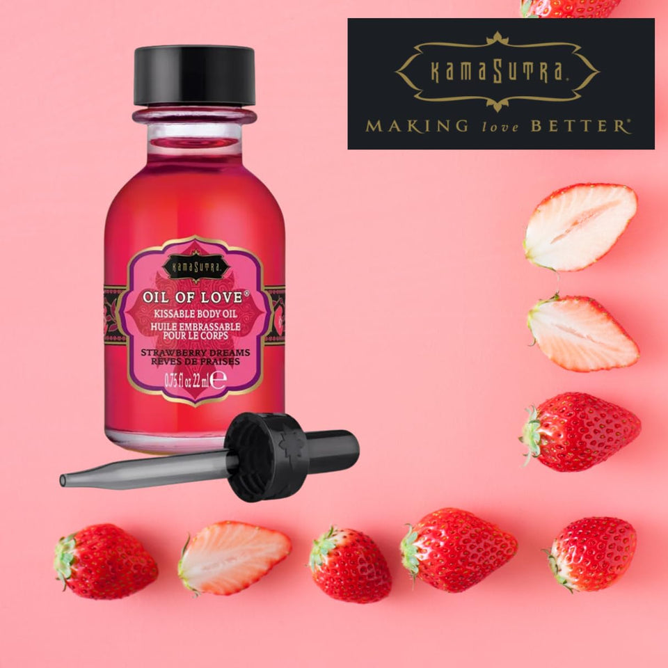 Kama Sutra Oil Of Love Strawberry Dreams - .75 Fl Oz/22 Ml - Kissable Warming Body Treat For Foreplay Fun, Water-Based And Non-S